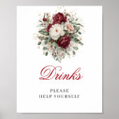 Affiche de table de boissons Burgundy Blush Glam (Devant)