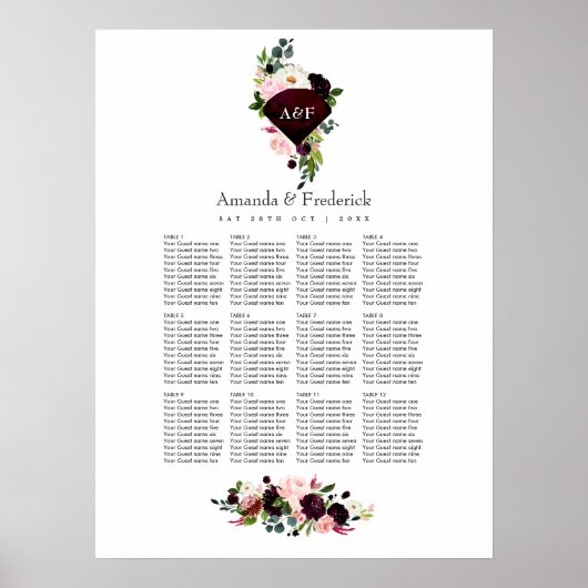Affiche de table pour les 40 ans de mariage Rubis (Devant)