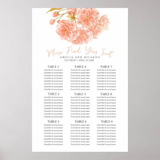 Affiche de tableau de mariage à fleurs printanière (Devant)