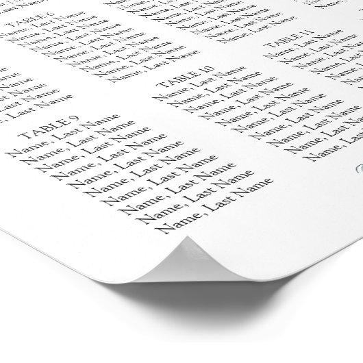 Affiche de tableau de placement de 12 tables (Coin)