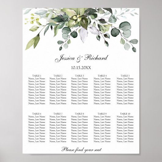 Affiche de tableau de placement Eucalyptus 10 Tabl (Devant)