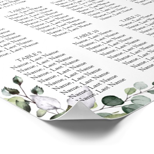 Affiche de tableau de sièges de 12 tables Eucalypt (Coin)