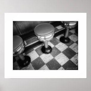 Affiche de tabourets de diner vintage B&W