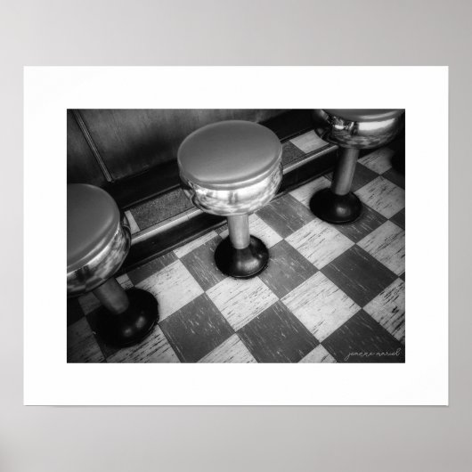 Affiche de tabourets de diner vintage B&W (Devant)