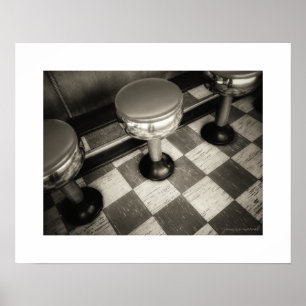 Affiche de tabourets de diner vintage sépia