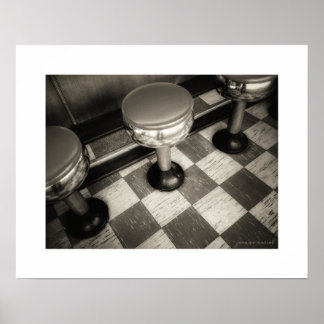 Affiche de tabourets de diner vintage sépia