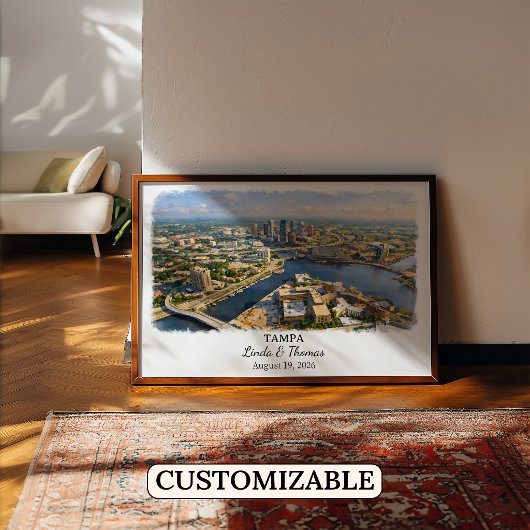 Affiche de Tampa Floride, Aquarelle, Sur mesure