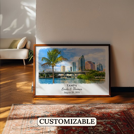 Affiche de Tampa Floride, Aquarelle, Sur mesure