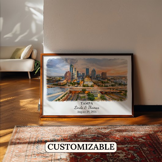 Affiche de Tampa Floride, Aquarelle, Sur mesure