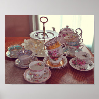 Affiche de tasses à thé vintage