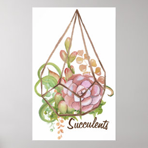 Affiche de terrarium de succulentes à l'aquarelle