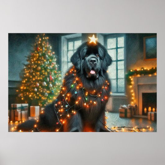 Affiche de Terre-Neuve décorée pour Noël (Devant)