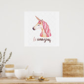 Affiche de tête de licorne rose incroyable (Cuisine)