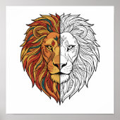Affiche de tête de lion moderne moitié couleur moi (Devant)