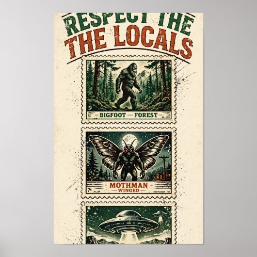 Affiche de timbres-poste cryptides « Respectez les (Devant)