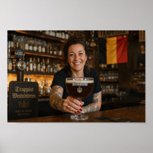 Affiche de toast de taverne belge par la serveuse