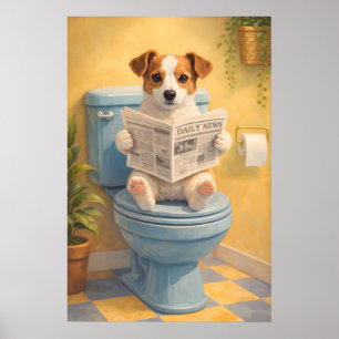 Affiche de toilettes de chien drôle, salle de bain