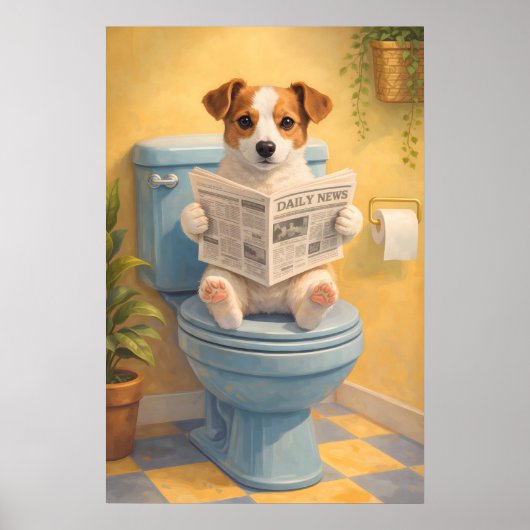 Affiche de toilettes de chien drôle, salle de bain (Devant)