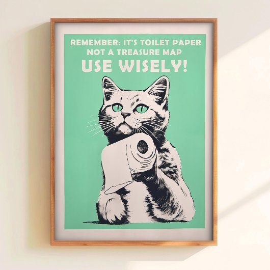 Affiche de toilettes drôle de chat Rétro Poster de