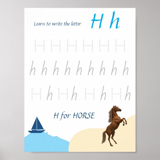 Affiche de traçage de la lettre H pour les enfants (Devant)