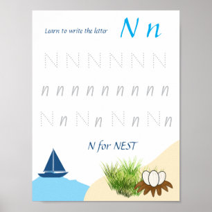 Affiche de traçage de la lettre N pour les enfants