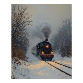 Affiche de train par un jour enneigé