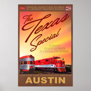 Affiche de train rétro spéciale Austin Texas MKT K