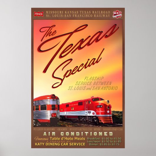 Affiche de train rétro Texas Special MKT Katy Fris (Devant)