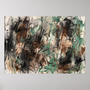 Affiche de travail de pinceau abstrait noir sarcel