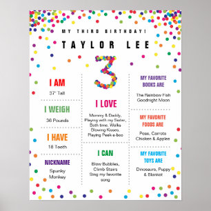 Affiche de troisième anniversaire Rainbow Confetti