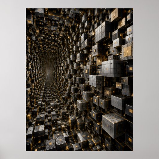 Affiche de tunnel de cube noir futuriste infini (Devant)