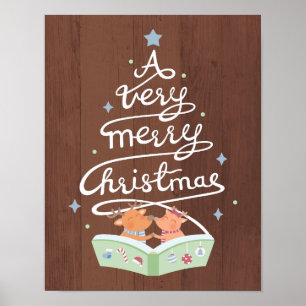 Affiche de typographie de Noël joyeux rennes migno
