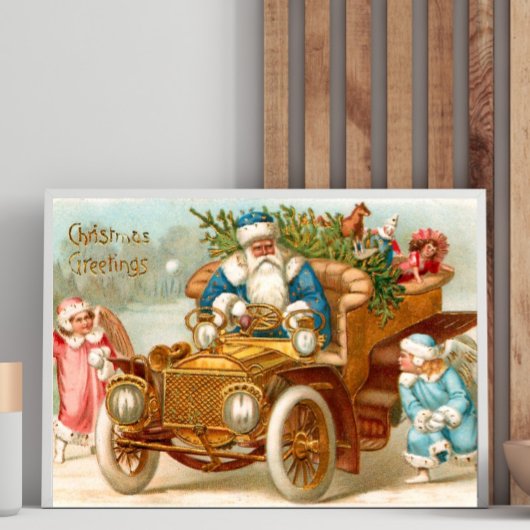 Affiche de vacances de Père Noël et d'anges à l'an