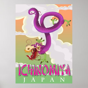 Affiche de vacances vintage Ichinomiya Japon.