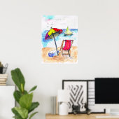 Affiche de vacances vue plage. (Bureau à domicile)