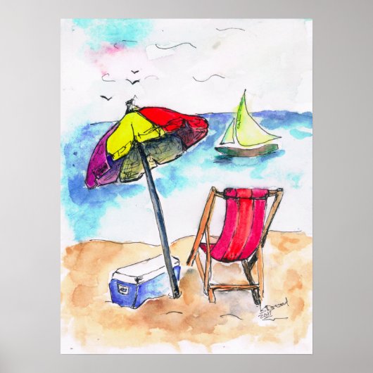 Affiche de vacances vue plage. (Devant)