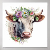 Affiche de vache à fleurs d'aquarelle (Devant)