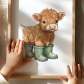 Affiche de vache en bottes vert sauge Décoration d