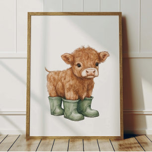 Affiche de vache en bottes vert sauge Décoration d