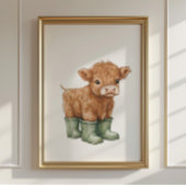 Affiche de vache en bottes vert sauge Décoration d