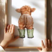 Affiche de vache en bottes vert sauge Décoration d