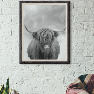 Affiche de vache Highland Écosse nuages noir blanc