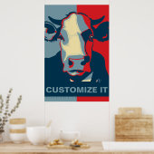 Affiche de vache Pop Art Rouge Blanc Bleu à person (Cuisine)