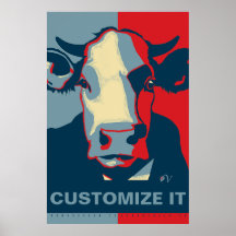 Affiche de vache Pop Art Rouge Blanc Bleu à person