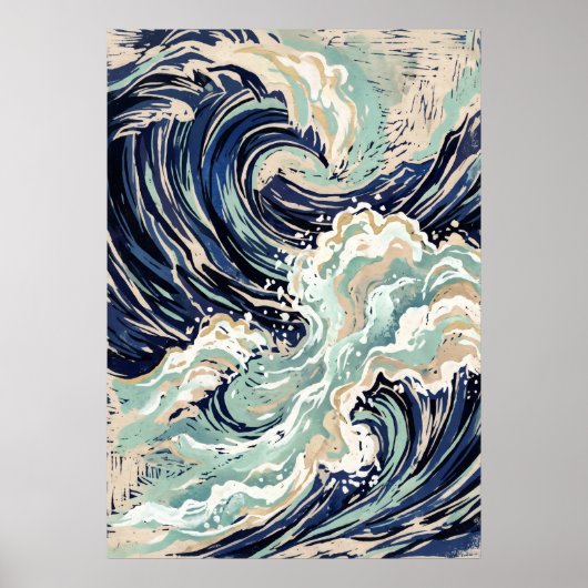 Affiche de vague japonaise bleue (Devant)