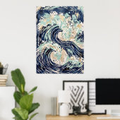 Affiche de vague océanique bleu marine (Bureau à domicile)