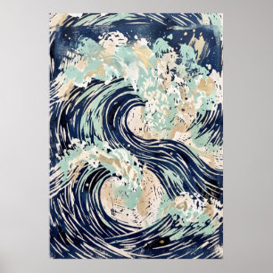 Affiche de vague océanique bleu marine
