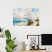 Affiche de vague océanique côtière | Art mural à l (Bureau à domicile)