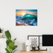 Affiche de vague océanique déferlante sur le mur c (Bureau à domicile)