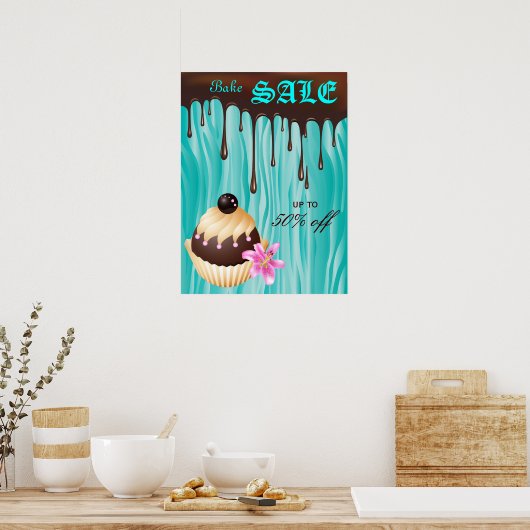 Affiche de vente de gâteaux Chocolat Cupcake bleu (Cuisine)